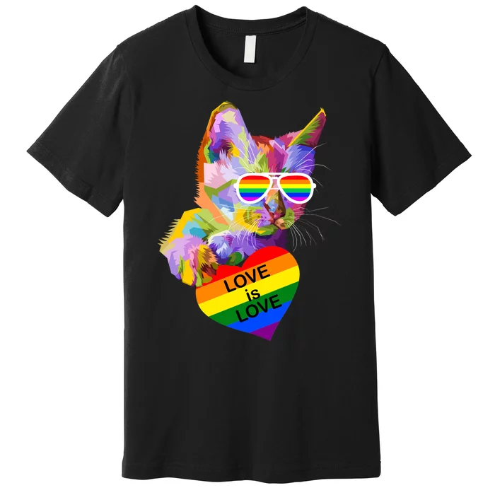 Love Is Love Retro Cat Pride Month Premium T-Shirt