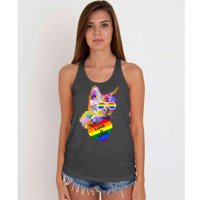 Love Is Love Retro Cat Pride Month Women's Knotted Racerback Tank