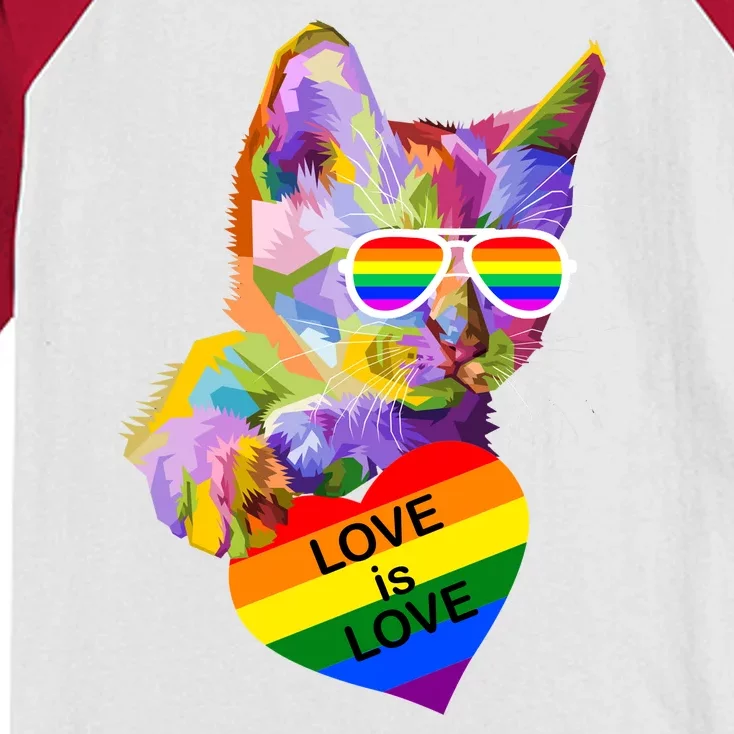 Love Is Love Retro Cat Pride Month Kids Colorblock Raglan Jersey