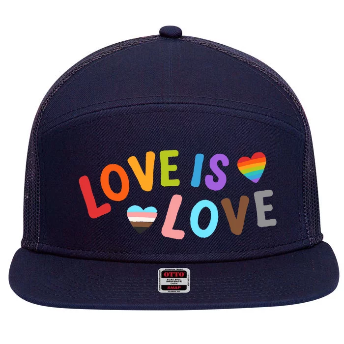 Love Is Love Pride Month Peace No Hate Classic 7 Panel Mesh Trucker Snapback Hat