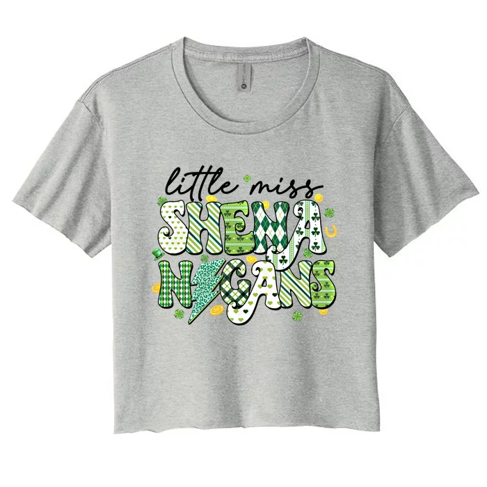 Little Irish Miss Shenanigans St Patricks Day Lightning Bolt Gift Women's Crop Top Tee