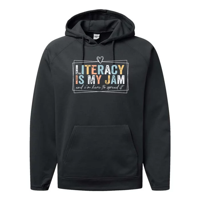 Literacy Is My Jam And Im Here To Spread It Performance Fleece Hoodie