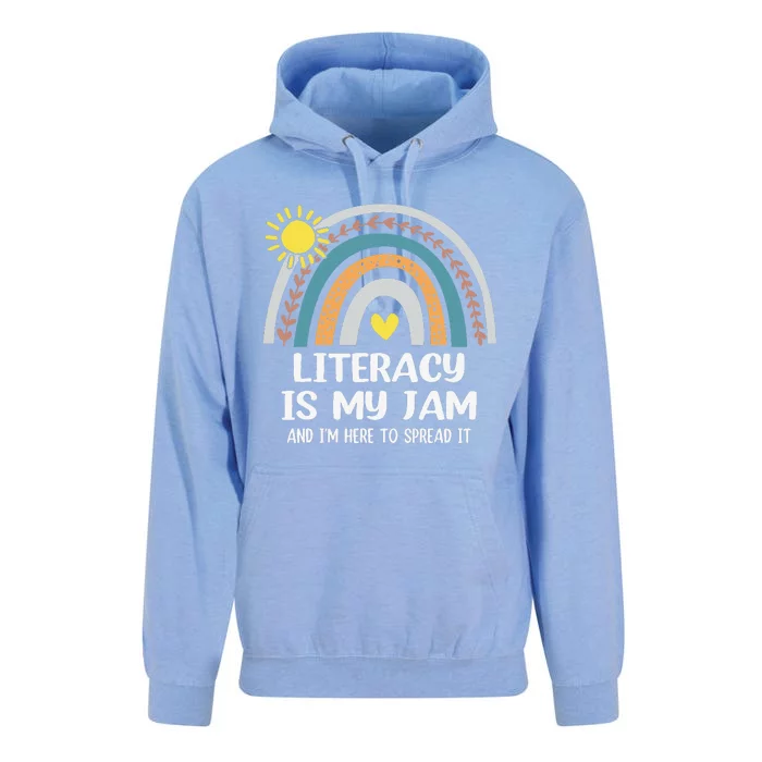 Literacy Is My Jam Literacy Teacher Reading Interventionist Unisex Surf Hoodie