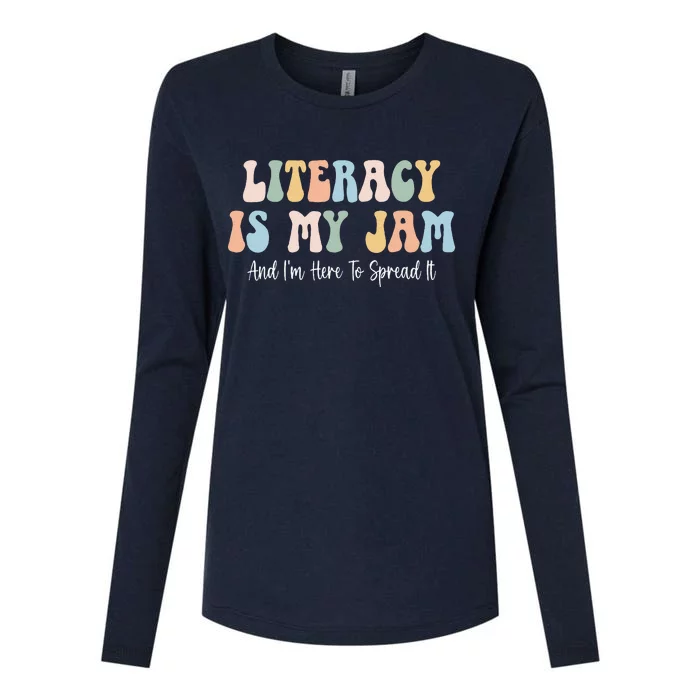 Literacy Is My Jam Reading Interventionist Literacy Teacher Womens Cotton Relaxed Long Sleeve T-Shirt