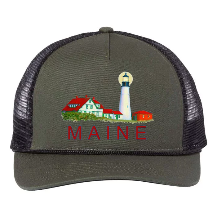 Lighthouse In MainePortland Head LighthouseCape Elizabeth Retro Rope Trucker Hat Cap