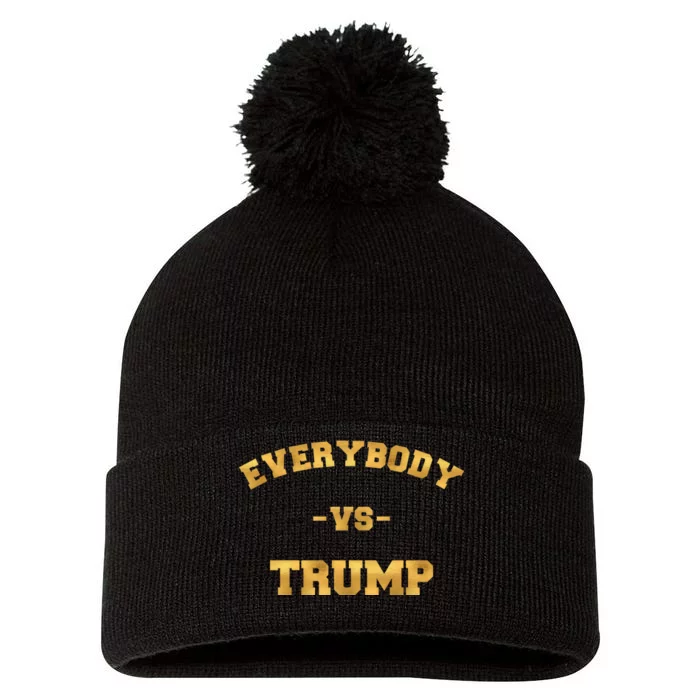 Limited Edition Everybody VS Trump Gold Print Pom Pom 12in Knit Beanie