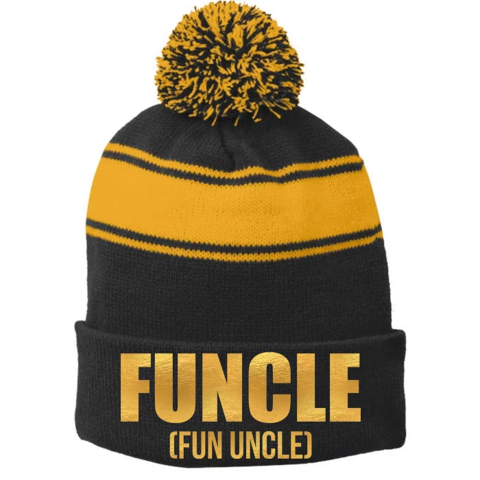 Limited Edition FUNCLE Fun Uncle Gold Print Stripe Pom Pom Beanie