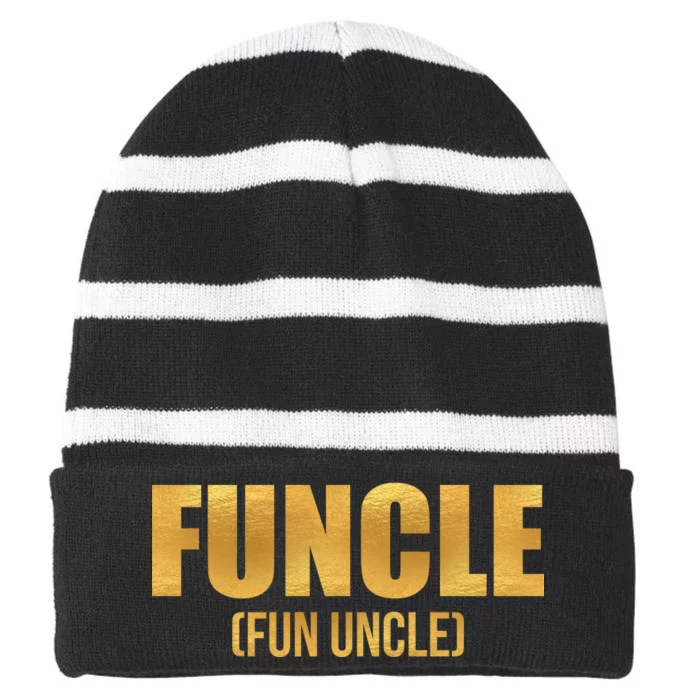 Limited Edition FUNCLE Fun Uncle Gold Print Striped Beanie with Solid Band