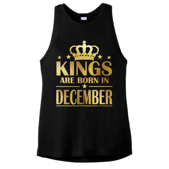 Limited Edition Kings Are Born in December Gold Print Ladies Tri-Blend Wicking Tank