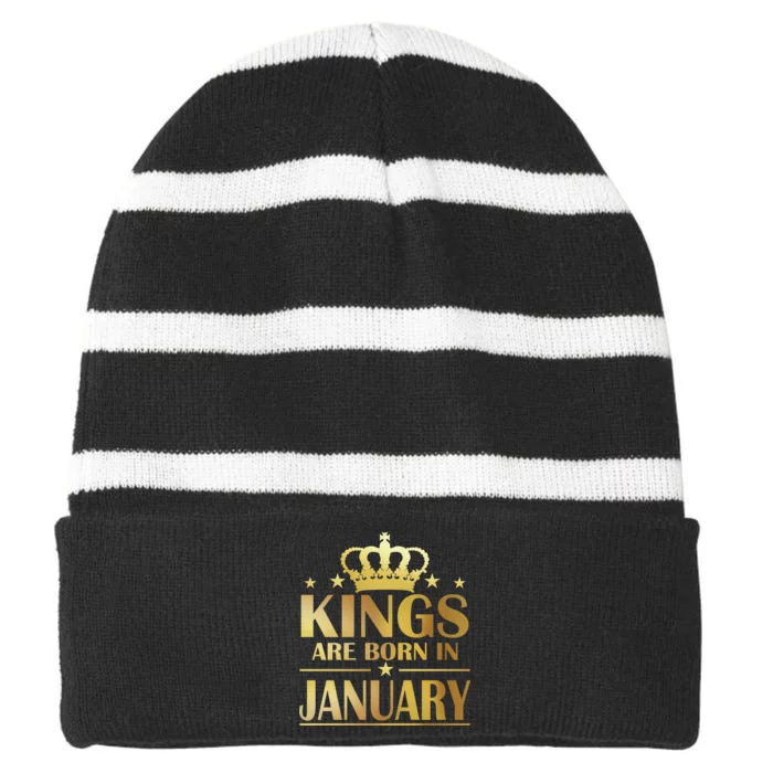 Limited Edition Kings Are Born in January Gold Print Striped Beanie with Solid Band