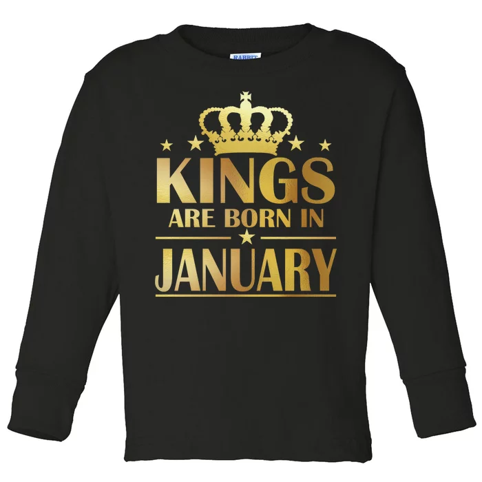 Limited Edition Kings Are Born in January Gold Print Toddler Long Sleeve Shirt