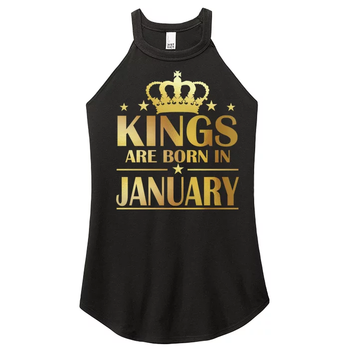 Limited Edition Kings Are Born in January Gold Print Women’s Perfect Tri Rocker Tank