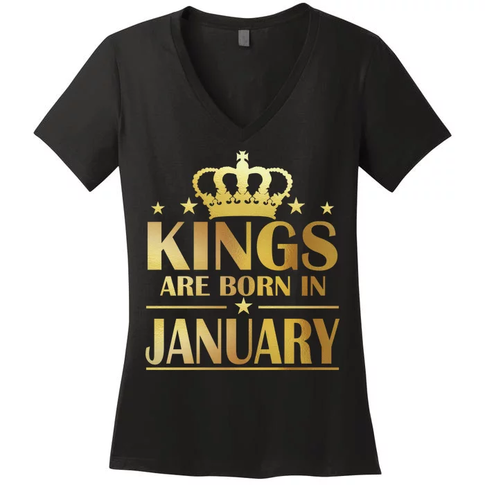 Limited Edition Kings Are Born in January Gold Print Women's V-Neck T-Shirt