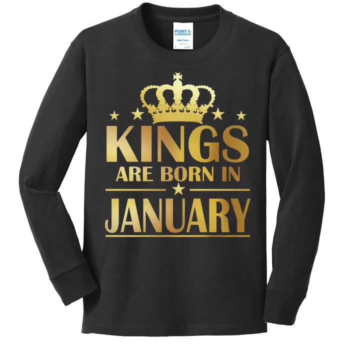 Limited Edition Kings Are Born in January Gold Print Kids Long Sleeve Shirt