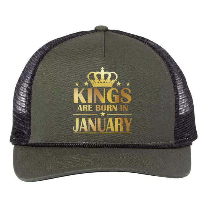 Limited Edition Kings Are Born in January Gold Print Retro Rope Trucker Hat Cap