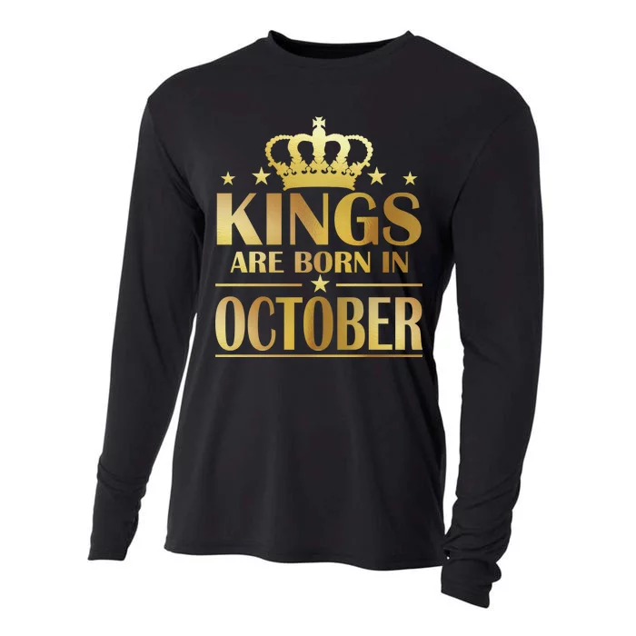 Limited Edition Kings Are Born in October Gold Print Cooling Performance Long Sleeve Crew