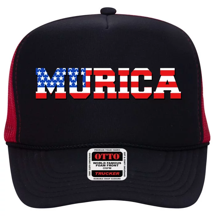 Limited Edition Murica Fourth of July USA Flag High Crown Mesh Trucker Hat