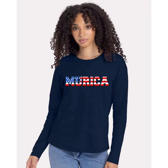 Limited Edition Murica Fourth of July USA Flag Womens Cotton Relaxed Long Sleeve T-Shirt