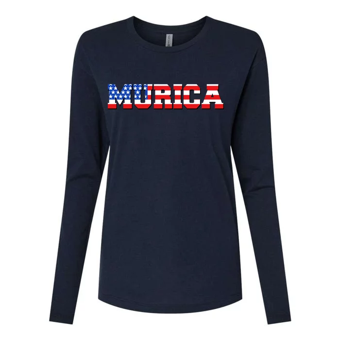 Limited Edition Murica Fourth of July USA Flag Womens Cotton Relaxed Long Sleeve T-Shirt