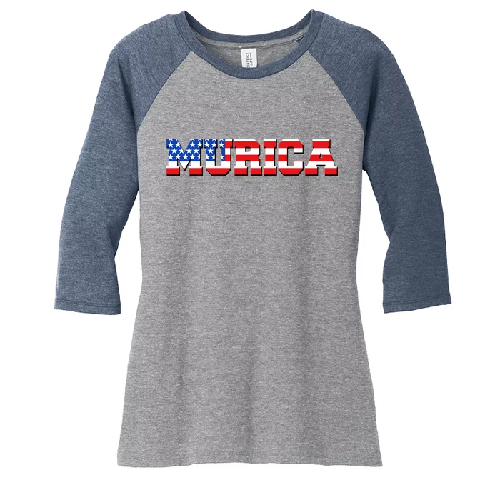 Limited Edition Murica Fourth of July USA Flag Women's Tri-Blend 3/4-Sleeve Raglan Shirt