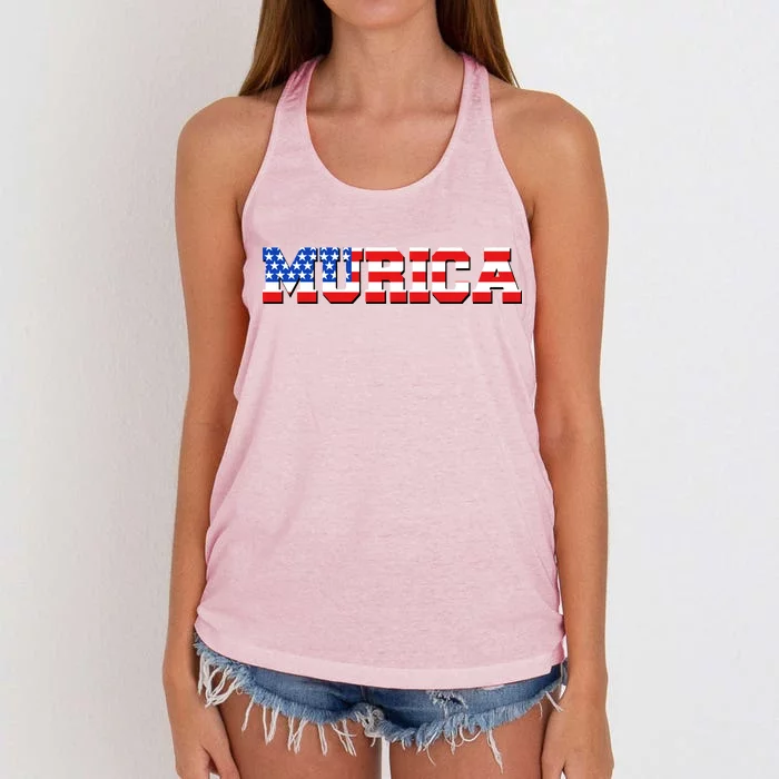 Limited Edition Murica Fourth of July USA Flag Women's Knotted Racerback Tank