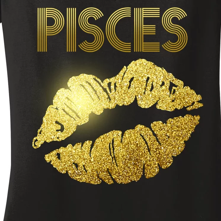 Limited Edition Pisces Zodiac Birthday Golden Lips Women's V-Neck T-Shirt