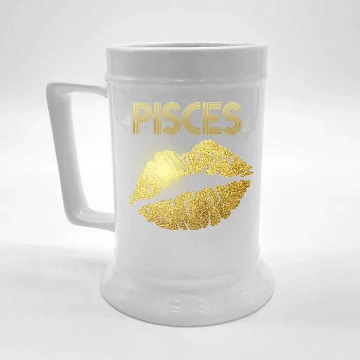 Limited Edition Pisces Zodiac Birthday Golden Lips Front & Back Beer Stein