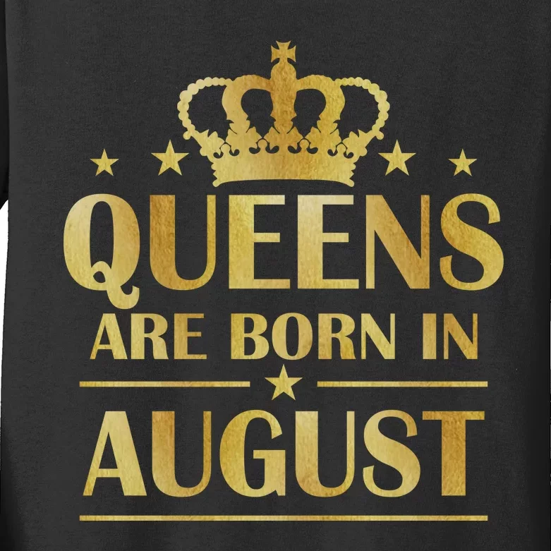 Limited Edition Queens Are Born In August Gold Print Kids Long Sleeve Shirt