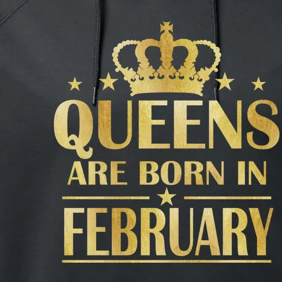 Limited Edition Queens Are Born In February Gold Print Performance Fleece Hoodie