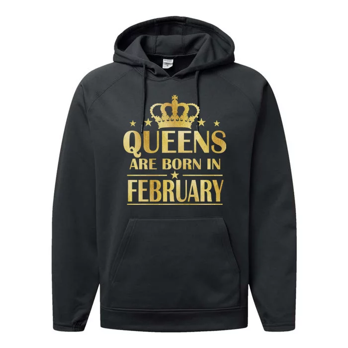 Limited Edition Queens Are Born In February Gold Print Performance Fleece Hoodie