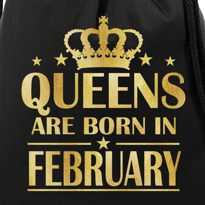 Limited Edition Queens Are Born In February Gold Print Drawstring Bag