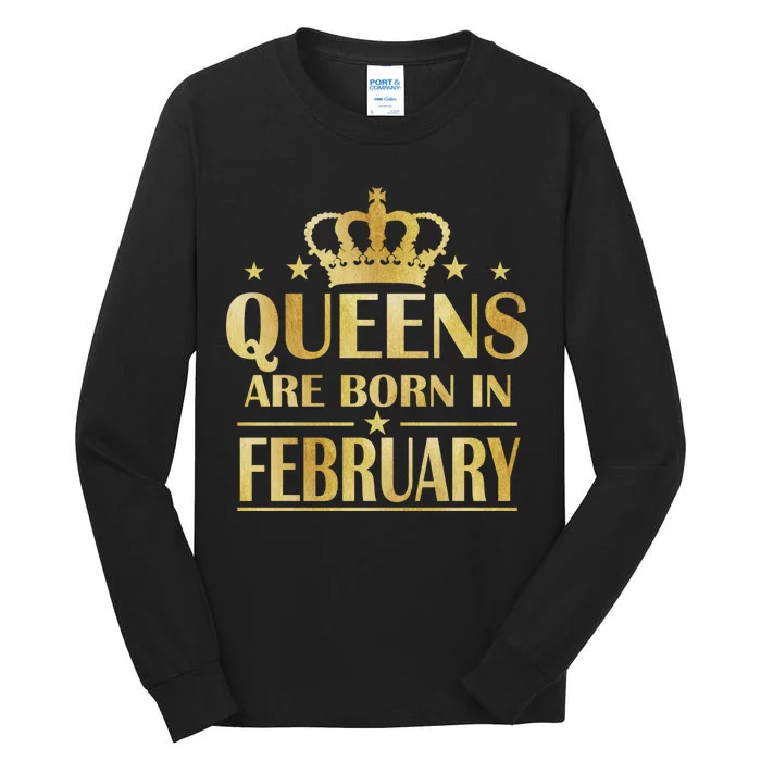 Limited Edition Queens Are Born In February Gold Print Tall Long Sleeve T-Shirt