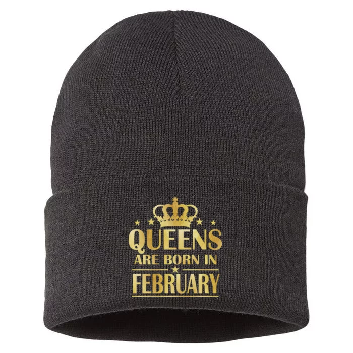 Limited Edition Queens Are Born In February Gold Print Sustainable Knit Beanie