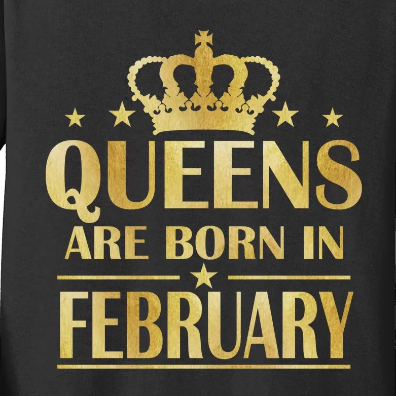 Limited Edition Queens Are Born In February Gold Print Kids Long Sleeve Shirt