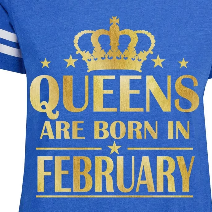 Limited Edition Queens Are Born In February Gold Print Enza Ladies Jersey Football T-Shirt