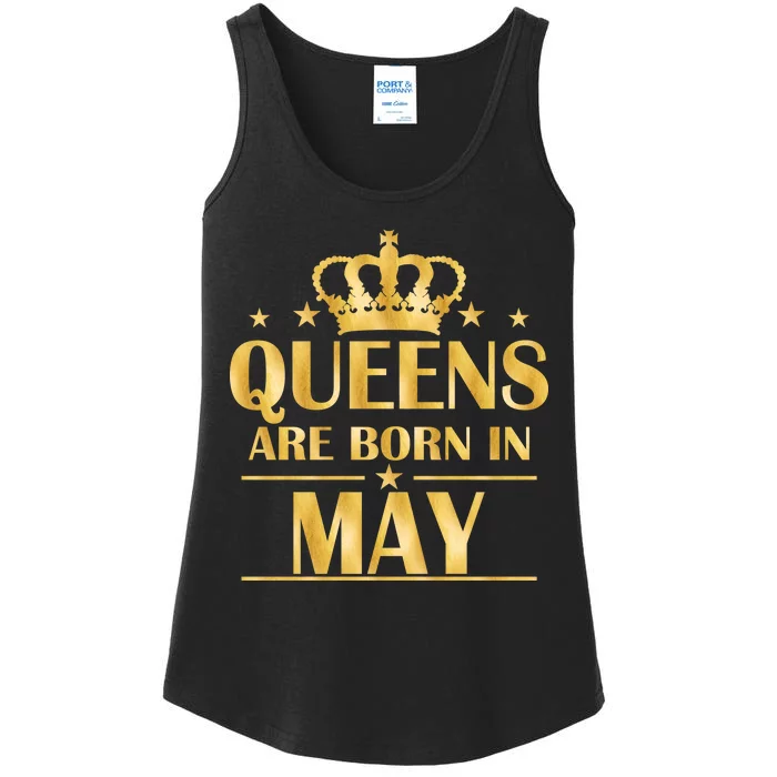 Limited Edition Queens Are Born In May Gold Print Ladies Essential Tank