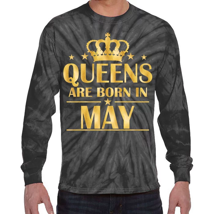 Limited Edition Queens Are Born In May Gold Print Tie-Dye Long Sleeve Shirt