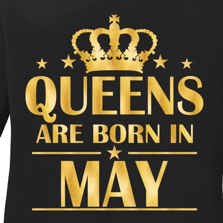 Limited Edition Queens Are Born In May Gold Print Ladies Long Sleeve Shirt