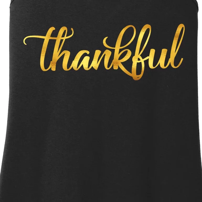 Limited Edition Thankful Thanksgiving Gold Print Ladies Essential Tank