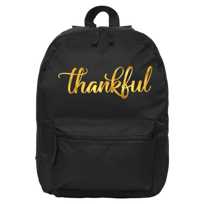 Limited Edition Thankful Thanksgiving Gold Print 16 in Basic Backpack