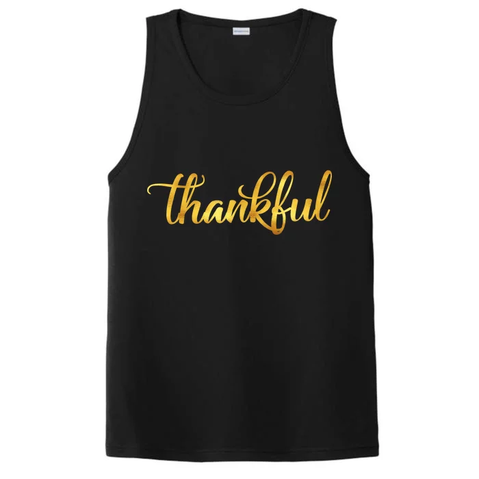 Limited Edition Thankful Thanksgiving Gold Print Performance Tank