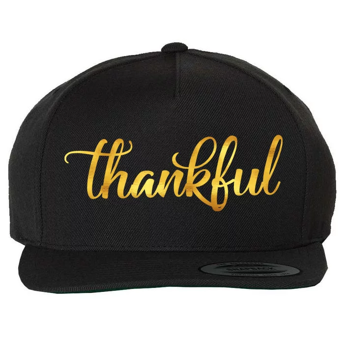 Limited Edition Thankful Thanksgiving Gold Print Wool Snapback Cap