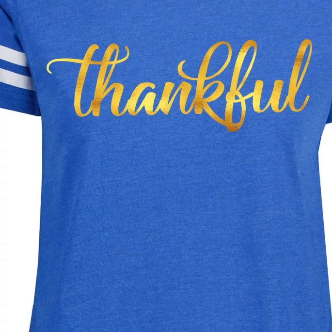 Limited Edition Thankful Thanksgiving Gold Print Enza Ladies Jersey Football T-Shirt