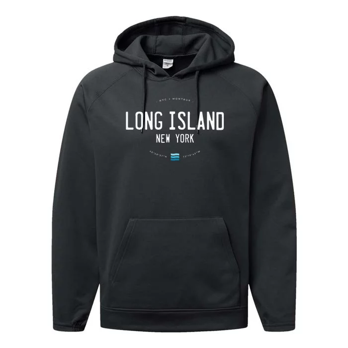 Long Island Ny Beach Waves Gift Performance Fleece Hoodie