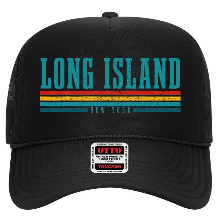 Long Island Ny New York Pride Vintage Long Island High Crown Mesh Trucker Hat