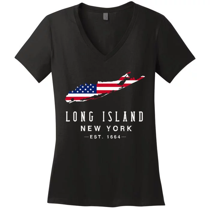 Long Island Ny Souvenir Native Long Islander Map Women's V-Neck T-Shirt