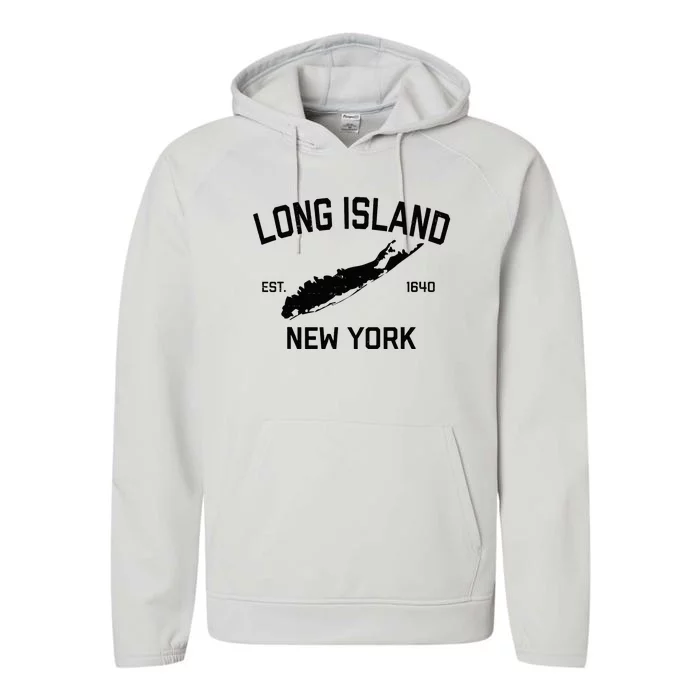 Long Island Ny Souvenir Native Long Islander Map Nyc Performance Fleece Hoodie