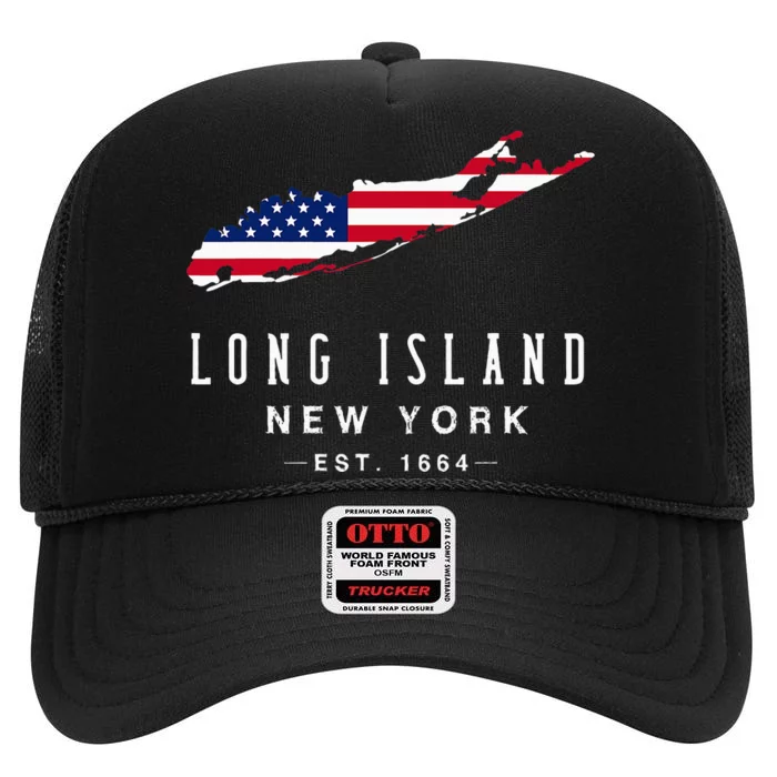 Long Island Ny Souvenir Native Long Islander Map Nyc High Crown Mesh Trucker Hat