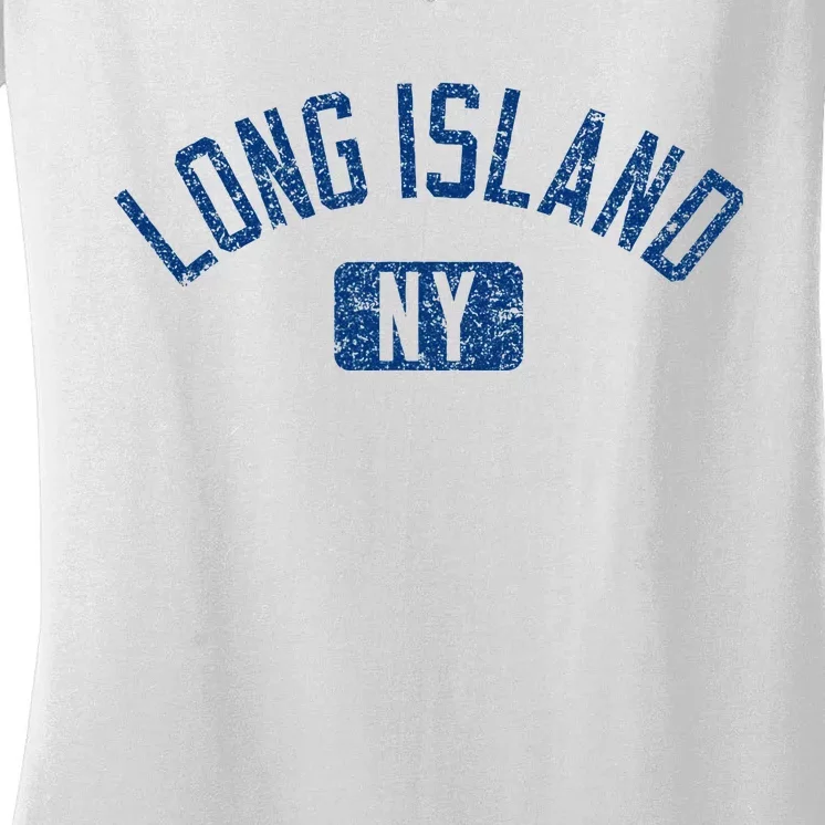 Long Island Ny Arched Text Distressed Dark Women's V-Neck T-Shirt