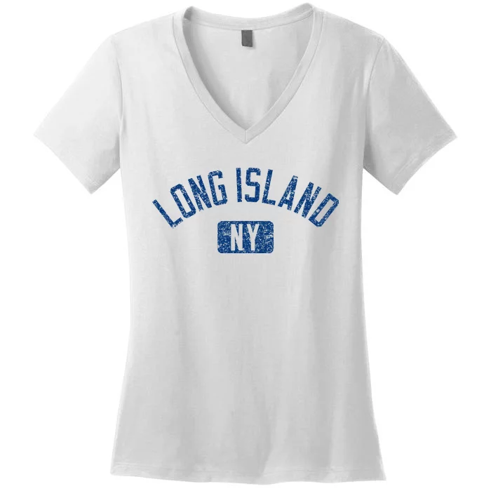 Long Island Ny Arched Text Distressed Dark Women's V-Neck T-Shirt